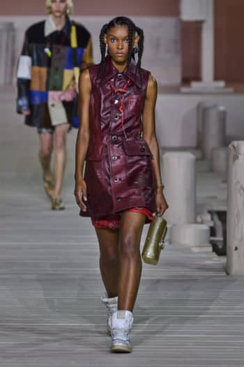 Women's red leather mini dress at new york fashion week 23