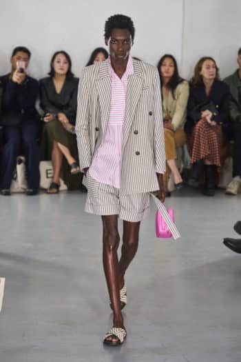 Pink stripe Eudon Choi male shorts suit SS23