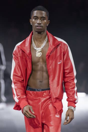 men's puma red tracksuit at new york fashion week