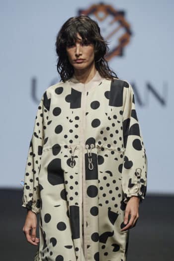 Polka dot silk abaya at Louzan fashion week