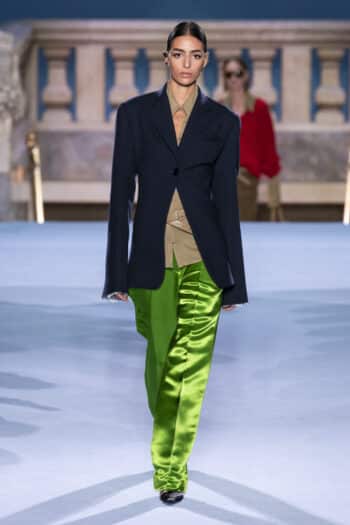 Tory Burch NYFW 2023 bold green statement satin trouser